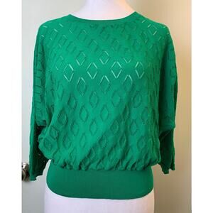 Patrizia Luca Milano Rowling Mirror Hollow Out Solid Emerald Green Sweater XL